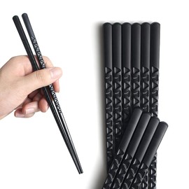YFWOOD 5 Pairs Fiberglass Chopsticks - Reusable Japanese/Chinese Chopsticks, Non-Slip, Dishwasher Safe, 9.6 Inch - Black