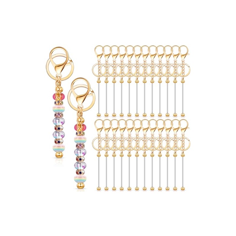 Tondiamo 24 Pcs Beadable Keychain Bars Bulk Beads for Keychain