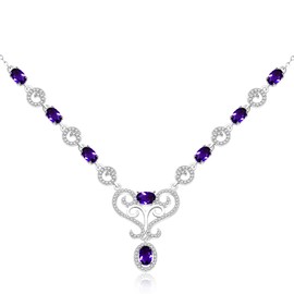 Uloveido Elegant Oval Amethyst Necklace 925 Sterling Silver Purple Gemstone Necklace for Mom Wife Birthday Anniversary February Birthstone Jewellery YA5603, Jewelry Box Included