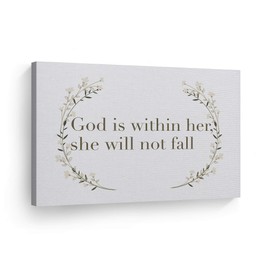 Smile Art Design God is Within Her She Will Not Fall Quote Scripture Wall Art Bible Verse Canvas Print Rustic Home Decor Ready to Hang Made in The USA- 8x12