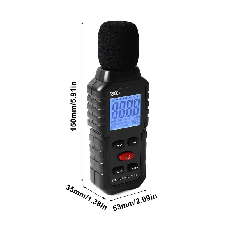 Medidor de Decibelios, Medidor de Nivel de Sonido Digital S8607