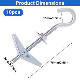 BENLIUDH 10pcs Ceiling Hooks, M6 × 100mm Spring Toggle Wing Bolts Wall Fixing Hooks for Ceiling, Hollow Wall, Sheetrock