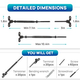 Sidasu 20-Pairs Cable Railing Kit Swage Toggle Turnbuckle - 1/8" Cable Railing System - T316 Stainless Steel Cable Railing Hardware for Wood Post- 180° Adjustable Angle -Black-CK01