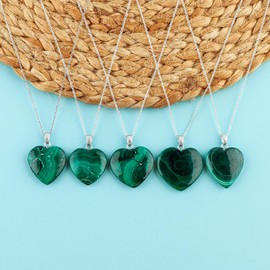YASHEE Malachite Gemstone Heart Shape Pendant Necklace, Natural Cabochon, Women Jewelry, Energy Healing Crystals, Calm Chakra, Birthstone, Gift for Women, Silver Plated Jewelry 18 inch, AA+ Quality