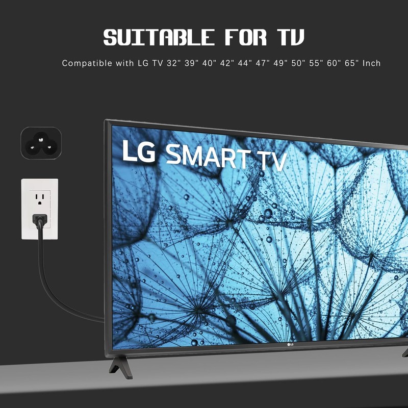 3 Prong Power Cord Charger Replacement Compatible with LG TV