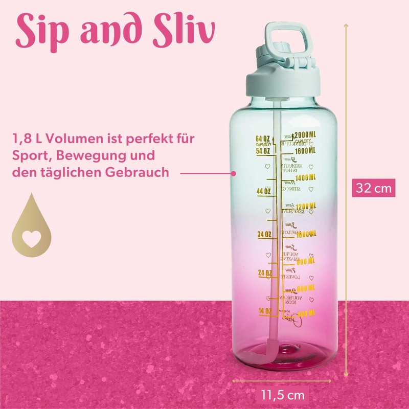 Paris Hilton Motivational Drinking Bottle 1.8 Litres in Pink/Blue –
