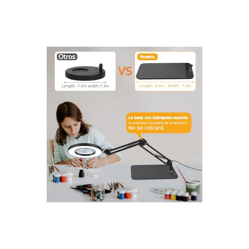 HASTHIP® 10X Magnifying LED Desk Lamp, USB-Powered Dimmable Ring Light