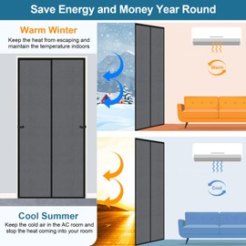 Augblinds Magnetic Fabric Thermal Insulated Door Curtain Fit Door Size 36" x 82", Full Strip Magnets Doorway Curtains, Door Insulation Screen Cover Keep Privacy for Year Round, Dark Grey