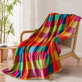 JOTOM Super Soft Throw Blanket Buffalo Plaid Blanket Warm Thick Cozy Winter Fluffy Plush Couch Blanket Fleece Throw Blanket Coral Fleece Blanket for Sofa Single Bed Travel 127x152cm (Colorful Plaid)