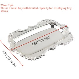 Quluxe Small Vintage Trinket Dish Jewelry Tray Perfume Organizer Tray for Wedding Photographer Detail Props Ceremony Antique Decor (Silver)