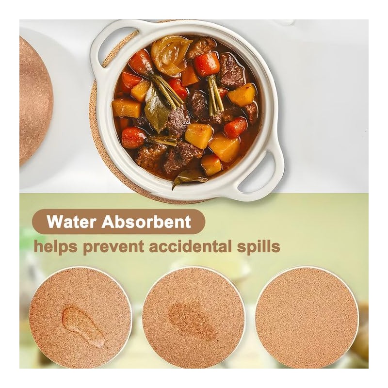 6Pcs Cork Trivet Set - 19CM Round Thick Corks Placemats