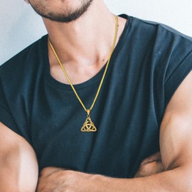 Raymard Mens Celtic Knot Double Snake Head Necklace, Viking Trinity Knot Stainless Steel Pendant for Men Women, 24" Rolo Chain Irish Celtic Jewelry-Gold