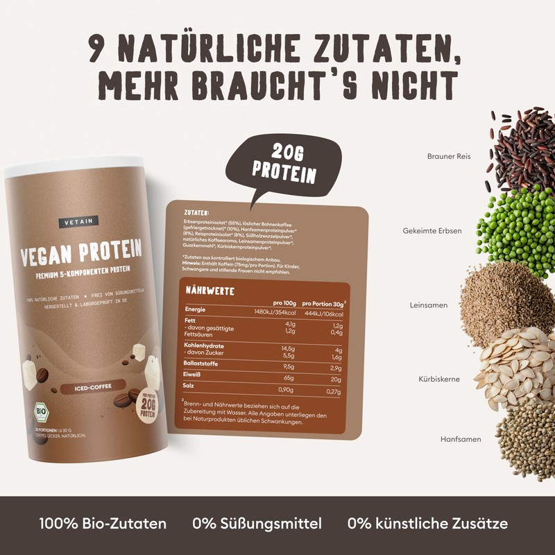 Vegan Protein Powder, Iced Coffee, 20 g Protein per Serving,