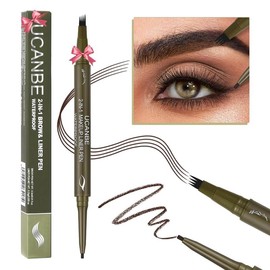 UCANBE Eyebrow Pen, Dual-Ended Eyebrow Pencil with 4-Fork-Tip & Gel Eyeliner for Women, Eye Brow Pen with Gel Eyeliner Pencil, Microblading Eyebrow Pencils with Hair Like Strokes, Light Brown Cosmetic Makeup:_Classic Brown_1PCS