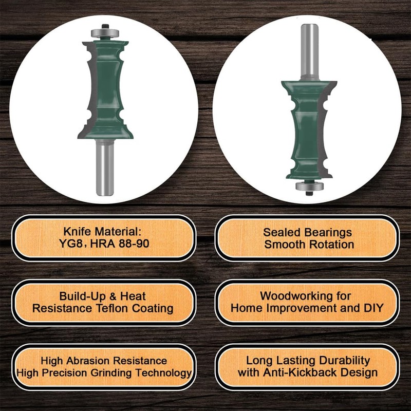 OLETBE 2 PCS Router Bit Set, 1/2-Inch Shank Woodworking Wood