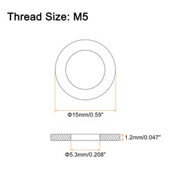 sourcing map 50Pcs M5 Flat Washer, 316 Stainless Steel 5.3mm ID x 15mm OD x 1.2mm Thick for Bolt Screw, Factories Repair, Kitchens, Shops, and Outdoor Construction, Silver