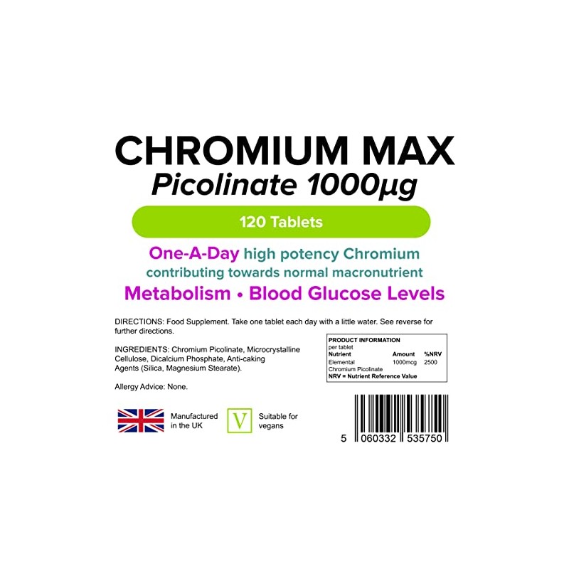 Lindens Chromium Max 1000mcg Picolinate - 120 Tablets | Detox,
