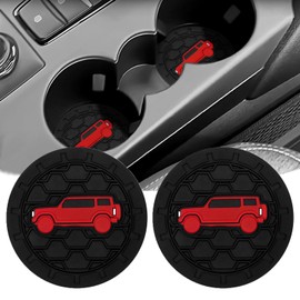 DWKJMYCP Car Cup Holder Coaster for 2021-2025 Ford Bronco Sport Silicone Non-Slip Cup Holder Coasters Interior Accessories 2 Packs (Black&Red)