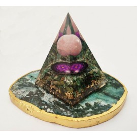 Sharvgun Orgone Pyramid Jade Green Crystal, Rose Quartz Crystal Ball Ohm Chakra Flower of Life Healing Gemstone Reiki Chara Kit with 4 Crystal Youga Meditation