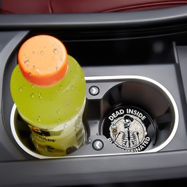 Car Cupholder Coaster Absorbent 2 Pack Funny Skeleton Dead Inside But Caffeinated Rubber New Automotive Cup Holder Decal Decor Accessories for Women Men DZ-298