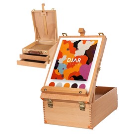 DJAR Large Tabletop Easel with 3-Drawer Storage, Adjustable Beech Wood Desktop Easel for Painting, Portable Wooden Sketchbox for Canvas, Drawing, Art Supplies, Adults, Beginners, Artists, Natural