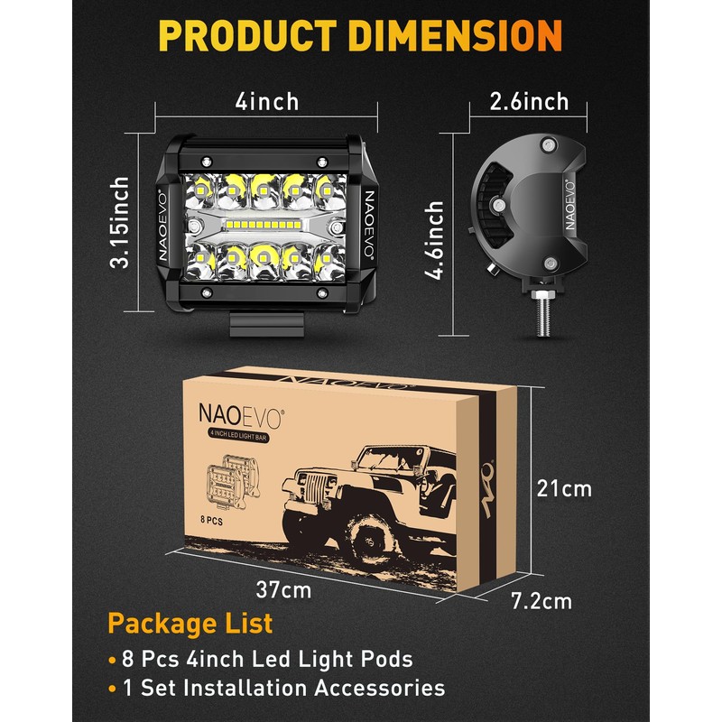 NAOEVO 4 Inch LED Pod Lights, LED Fog/Driving/Off Road Lights