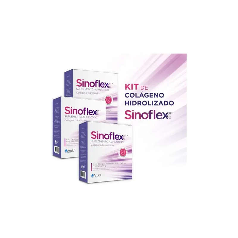 Kit 3 Pzs Sinoflex, Colágeno Hidrolizado Con 90 Sobres