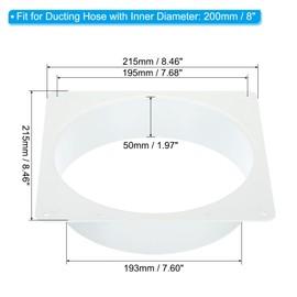 PATIKIL 8" Duct Connector Flange, Dryer Vent Wall Plate Square to Round Straight Ducting Plate for Air Heating Cooling Ventilation Exhaust Fan, White
