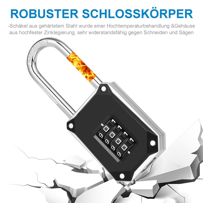 ZHEGE Lock with Combination Code, Long Shackle 57 mm, Heavy