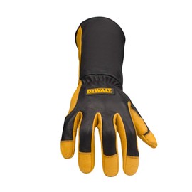 DEWALT Premium Leather Welding Gloves, Fire/Heat Resistant, Gauntlet-Style Cuff, Elastic Wrist, Large