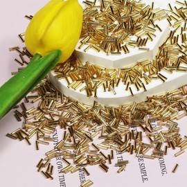 2420pcs/80g Silver in Gold Tube Beads Glass Bugle Seed Beads Length 6mm Tube Beads for Jewelry Making (Silver in Gold)