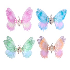 4Pcs Tulle Butterfly Car Vent Clips, Vibrant Dancing Wing Dashboard Ornaments, Moving Butterfly Car Decor, Universal Car Accessories Interior for Women (Lively Colors)
