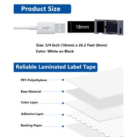 Labelwell TZe 18mm 0.7" Laminated White on Black Compatible with Brother P Touch Label Tape TZe-345 TZ345 TZe345 for Brother Ptouch PT-D410 PT-D400 PT-D600 Label Maker, 3/4 Inch x 26.2 Feet, 3-Pack