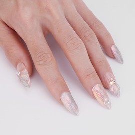 Handmade Press On Nails, ATIMORY 3D Mermaid Aura Shell Press-On Nail, Medium Long Almond Oval False Nail Tips Almond False Nails 10 Pcs Reusable with Nail Tool (Mermaid, M)