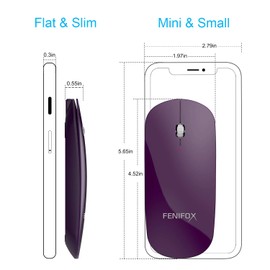 FENIFOX Bluetooth Mouse Slim, Whisper-Quiet Mini Flat Portable Mobile Mice Rechargeable Compatible with Laptop,PC,Android Windows Tablet (Purple)