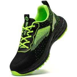 ISOOUS Steel Toe Shoes for Men Non Slip Work Shoes Women Lightweight Comfortable Safety Work Shoes for Men Puncture Proof Steel Toe Sneakers for Construction Green