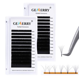 2 x Easy Fan Self Fanning Volume Eyelashes 0.07 mm D Curl Volume Technology 2D 3D 5D 6D 10D Mix 8-14 mm Russian Lash Extensions by Gemerry (2 x 0.07-D-Mix)