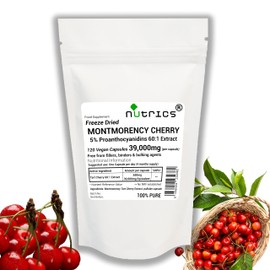 Nutrics® 39,000mg (per Capsule) 120 V Capsules Montmorency Tart Cherry Extract 5% Proanthocyanadins (4 Months Supply) - Pure, No fillers Binders or Bulking Agents (120)