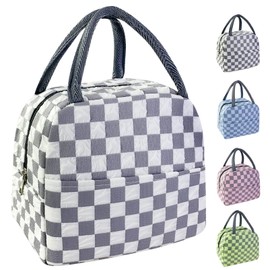 Mziart Cute Lunch Bag for Women Men, Aesthetic Lunch Bag Reusable Insulated Lunch Tote Bag Kawaii Lunch Box Container Waterproof Lunch Cooler Bag for Work Office Travel Picnic (Gray)