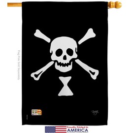 Emanuel Wynne House Flag Dowel Set Coastal Pirate Ship Skull Treasure Map Carribean Jolly Blackbeard Jack Small Decorative Gift Yard Banner Made In USA 28 X 40