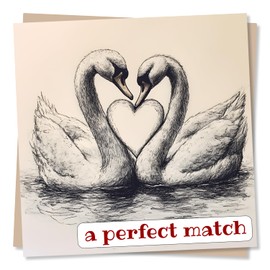 Beautiful Anniversary Card For Couple - Swan & Love Heart Design - A Perfect Match - Couple Anniversary Card From Friend, From Relatives, From Parents