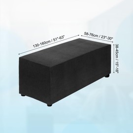 uxcell Stretch Ottoman Cover Rectangular Oversized Square Ottoman Slipcover with Elastic for Foot Stool Living Room Bedroom Fit Length 130-160cm / 51"-63", X-Large, Black
