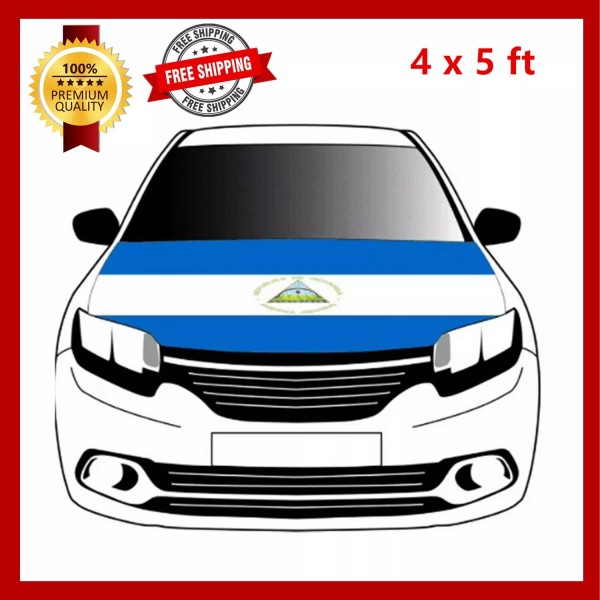 JH Nicaragua Flag Car Hood Cover Universal Size Elastic Polyester