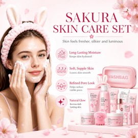 Sakura Skin Care Set for Kids Teen Girls, 14 PCS Daily Gentle Skin Care Set