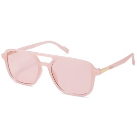 SOJOS Retro Aviator Sunglasses for Women Men,Trendy Rectangle Womens Mens Shades Sun Glasses SJ2202 Milky Pink with Light Pink Lens