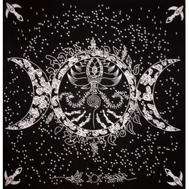 Indian Consigners Altar Cloth Triple Moon Goddess Silver Witchcraft Tarot Spread 36x36 inches Table Cloth Alter Wiccan (Special Triple Goddess Moon Silver)