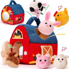 hahaland Baby Toys 6-12 Months - Surprise Barn with Stuffed Farm Animals, Rattle, Crinkle Paper, Mirror - Montessori Toys for 6 Month Old Babies, Sensory Balls Toddlers 1-3, 1 Year Old Boy Girl Gifts