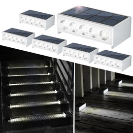 T-SUN Solar Step Light Outdoor, 6 Pack Solar Stair Lights, 6000K Step Lights Outdoor Solar Powered Waterproof LED Outdoor Solar Lights for Steps Deck Court Garden Balcony Patio Stair Porch