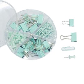 Push Pin Clips Office Decor Office Supplies Paper Clips Push Set Paperclips Thumb Tacks Rubber Bands Classroom Teacher Home Desk Organizer Supplies Mini Binder (Green, 1 Box)