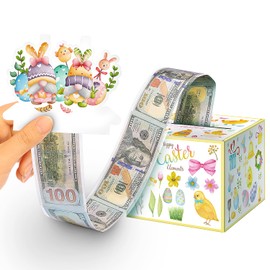 Easter Money Box for Cash Gift Pull, Money Holder Cash Gift for Kids Adults, DIY Fun Happy Easter Bunny Egg Box, Surprise Gift Box for Parents, Lover and Friend, Includes 50Pcs Transparent Bag (White)